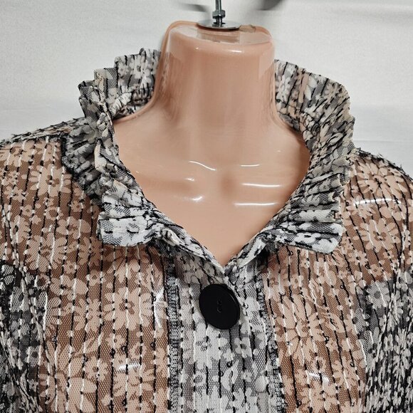 Damee Inc. Sheer Net Sequined Wired Collar Women Jacket Size XL Floral - Picture 8 of 13